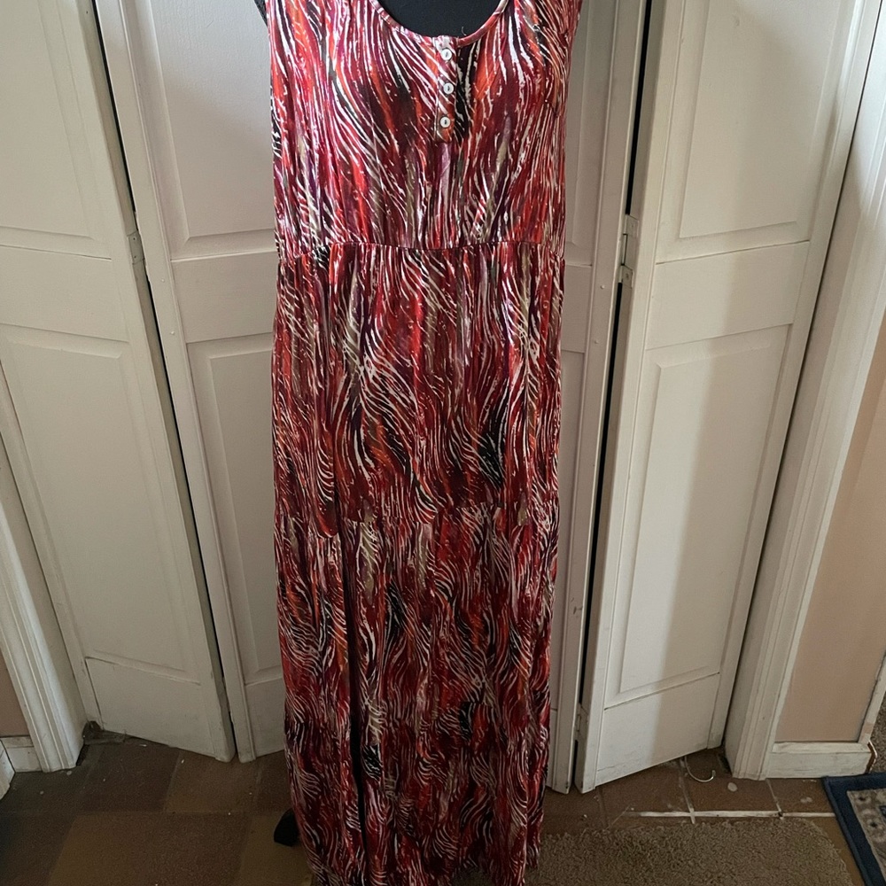 Orange and Brown Multi color Sleeveless Long Dress for Woman